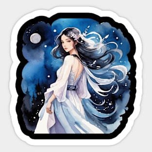 Anime Girl Watercolor Drawing Sticker